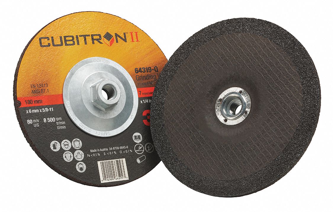 Depressed Center Grinding Wheel: Type 27, 7" x 1/4" x 5/8"-11, Ceramic, 36 Grit
