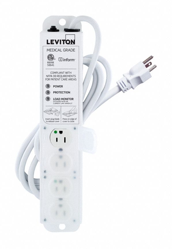 LEVITON, 4 Outlets, Hospital Grade, Surge Protected Outlet Strip