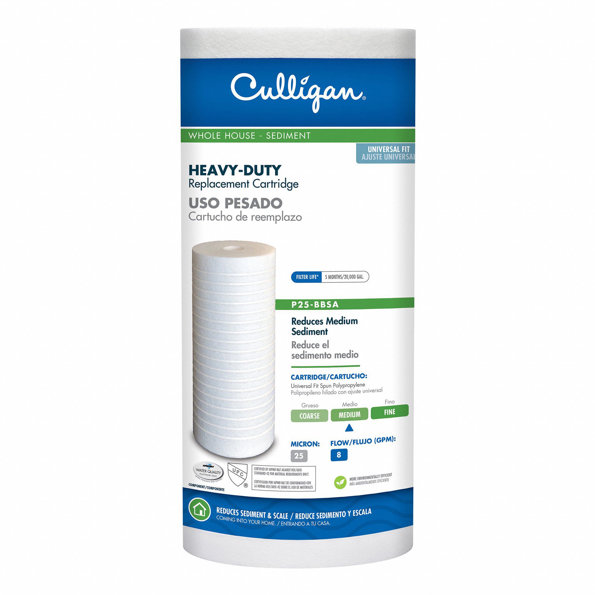 CULLIGAN Quick Connect Filter 25 micron, 8 gpm, 9 7/8 in Overall Ht, 4