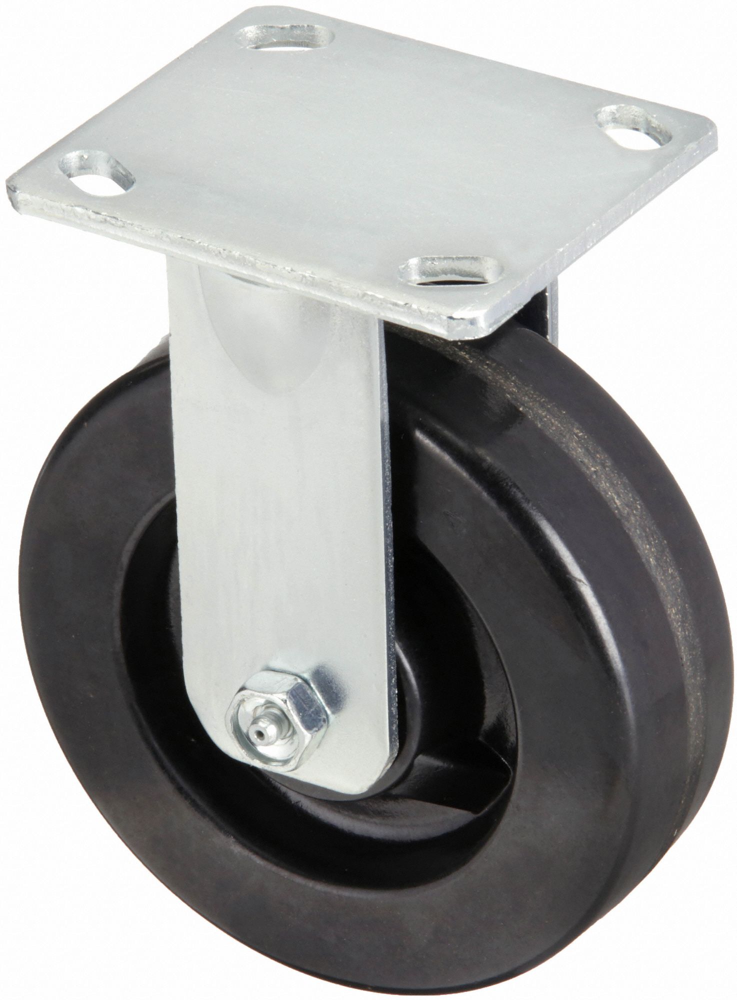KINGPINLESS PLATE CASTER, 8 IN WHEEL DIA, 1400 LB, 9½ IN MOUNTING H, RIGID CASTER, PHENOLIC