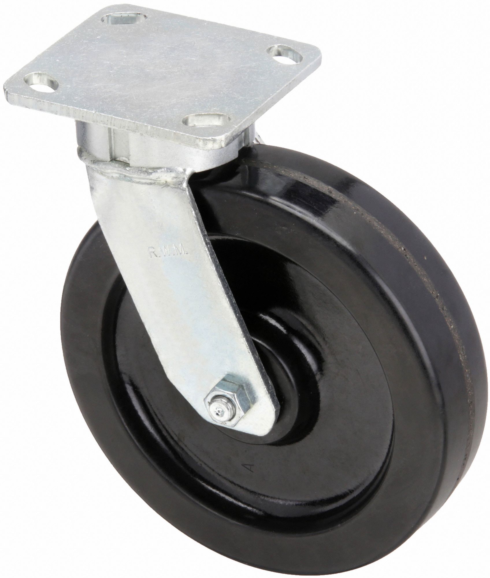 KINGPINLESS PLATE CASTER, 8 IN WHEEL DIA, 1400 LB, 10⅛ IN MOUNTING H, SWIVEL CASTER, HARD