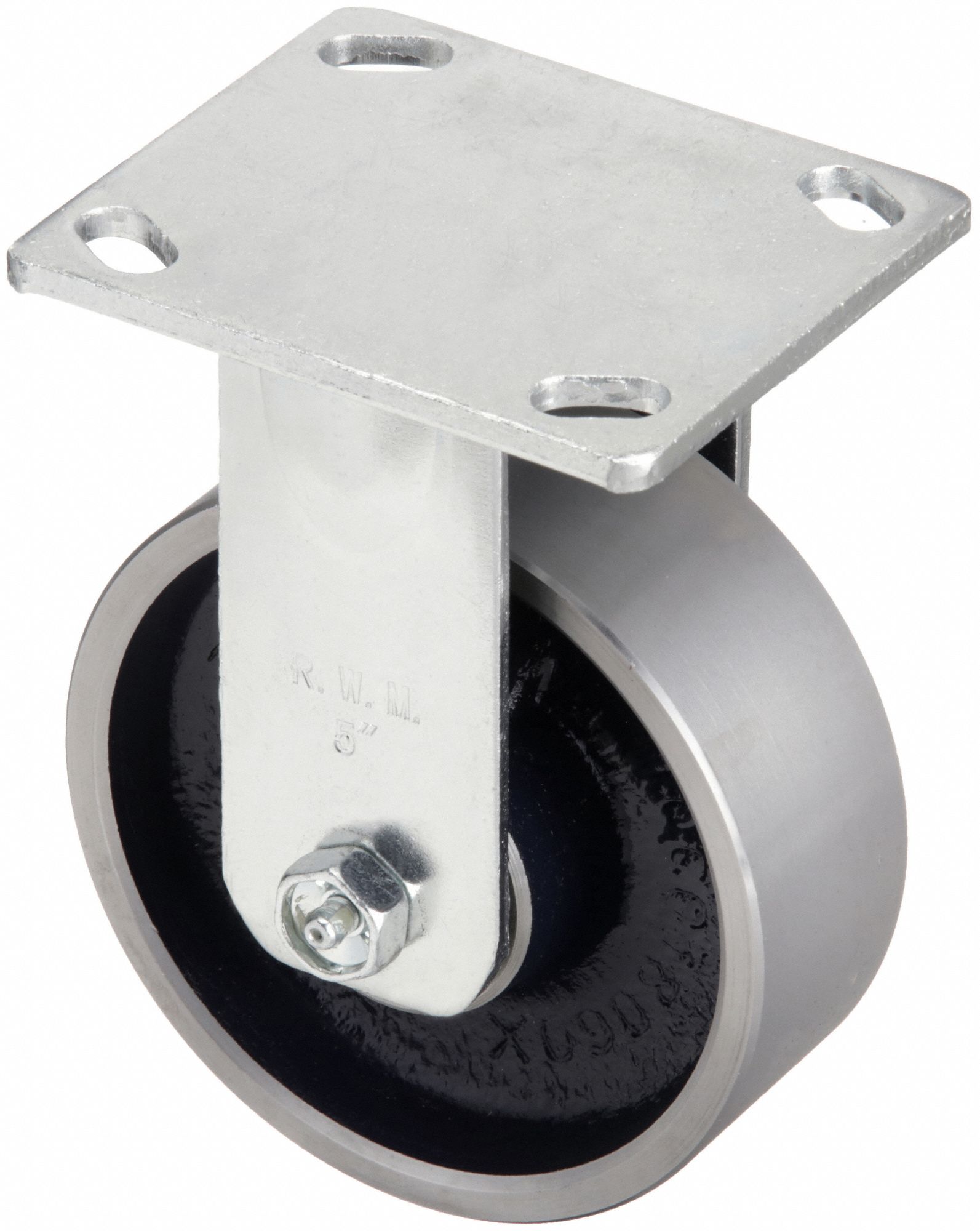 KINGPINLESS PLATE CASTER, 5 IN WHEEL DIA, 1500 LB, 6½ IN MOUNTING H, RIGID CASTER, STEEL