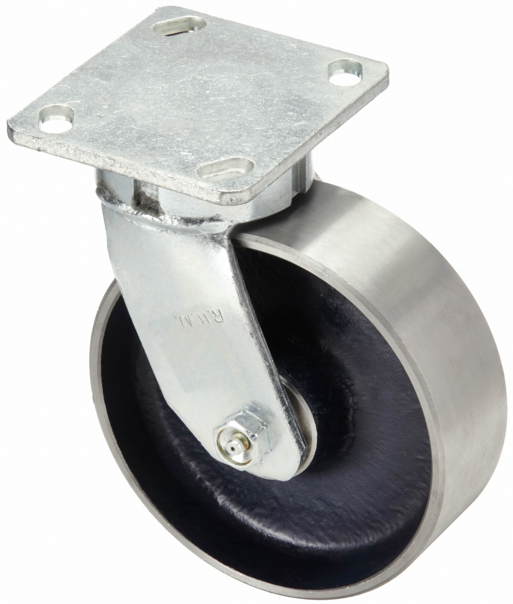 KINGPINLESS PLATE CASTER, 5 IN WHEEL DIA, 1500 LB, 6½ IN MOUNTING H, SWIVEL CASTER, STEEL