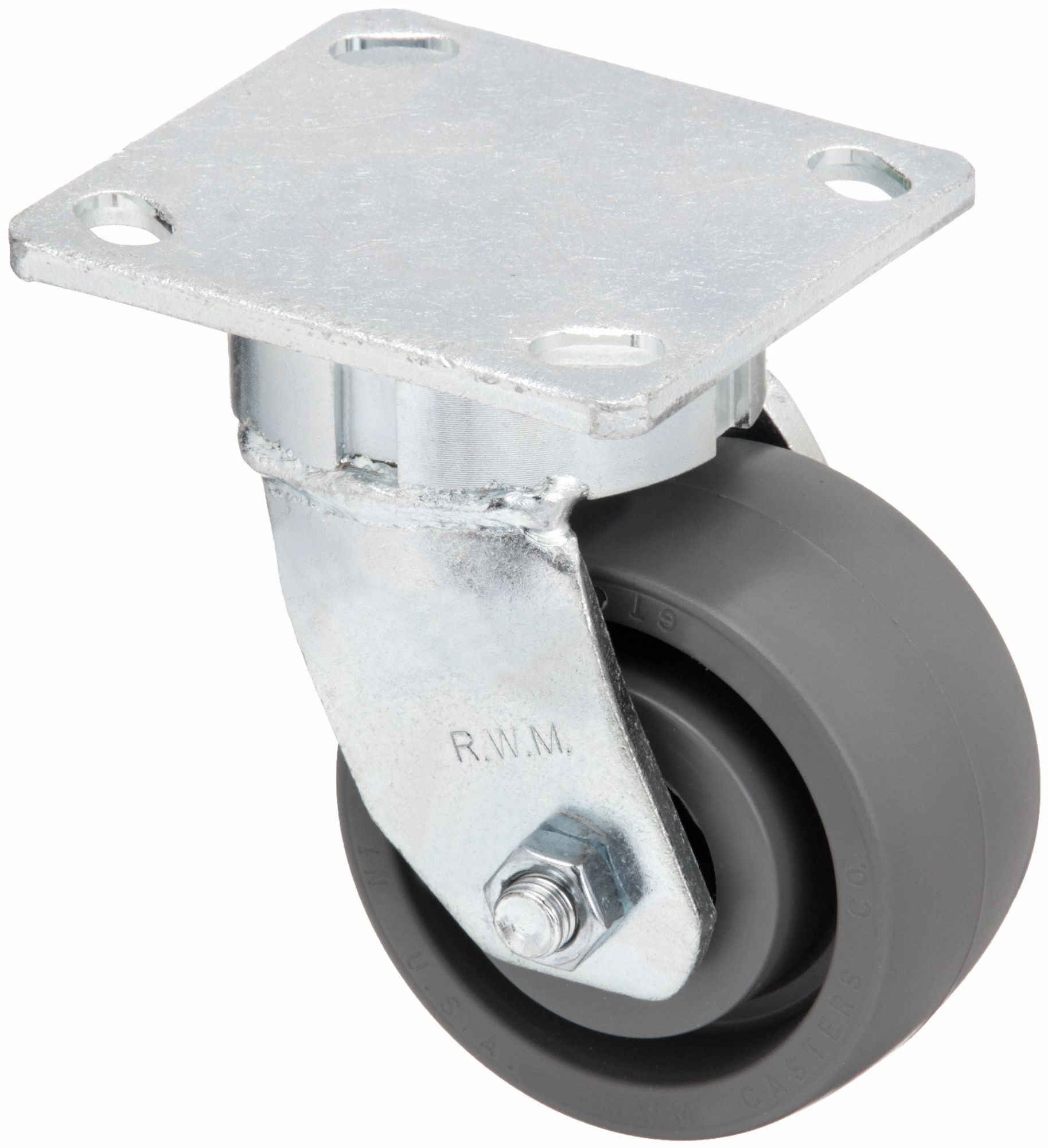 KINGPINLESS PLATE CASTER, 6 IN WHEEL DIA, 1500 LB, 7½ IN MOUNTING H, SWIVEL CASTER, HARD