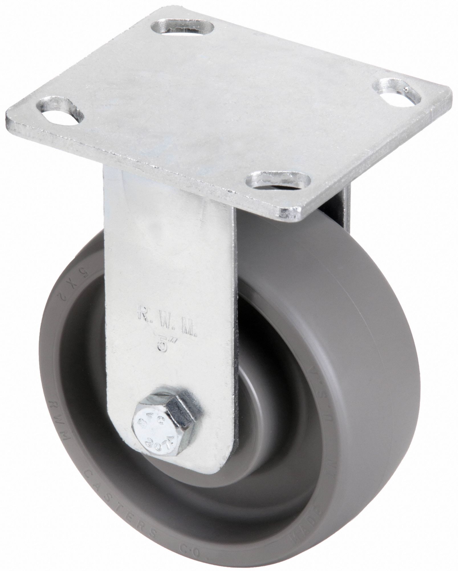 KINGPINLESS PLATE CASTER, 5 IN WHEEL DIA, 1200 LB, 6½ IN MOUNTING H, RIGID CASTER, HARD