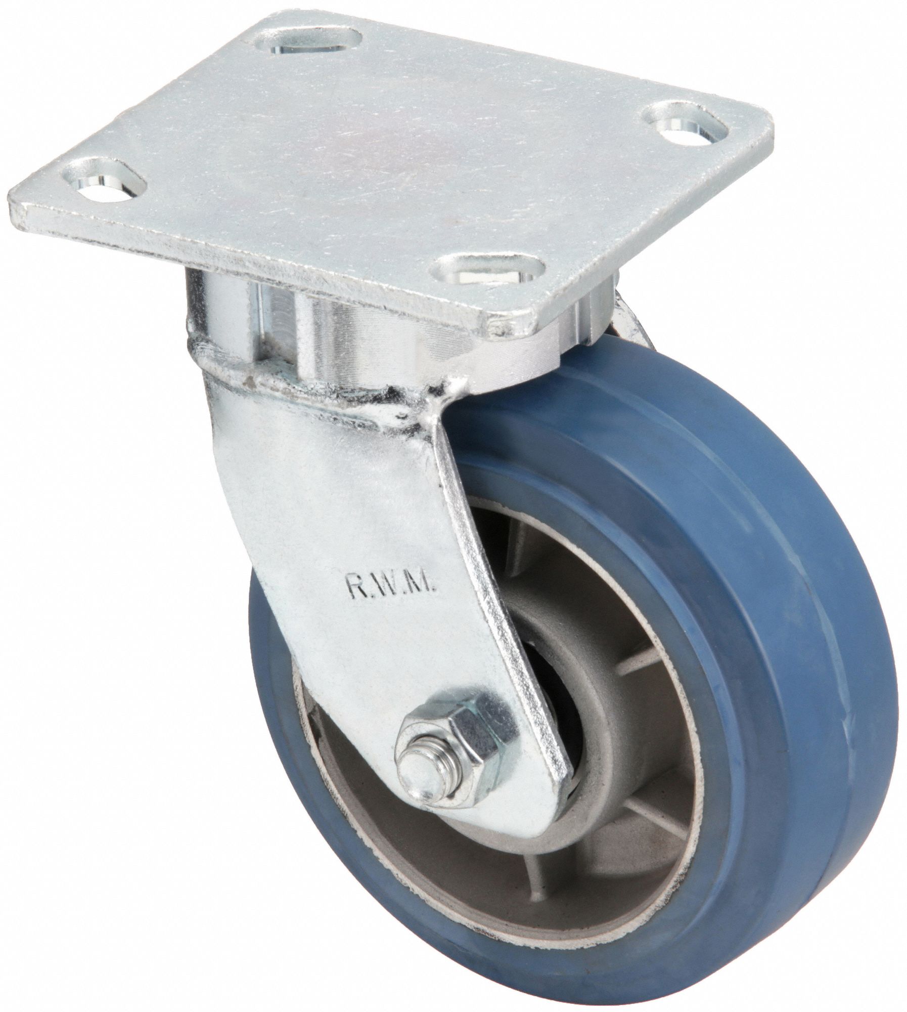 KINGPINLESS PLATE CASTER, 6 IN WHEEL DIA, 615 LB, 7½ IN MOUNTING H, SWIVEL CASTER, RUBBER