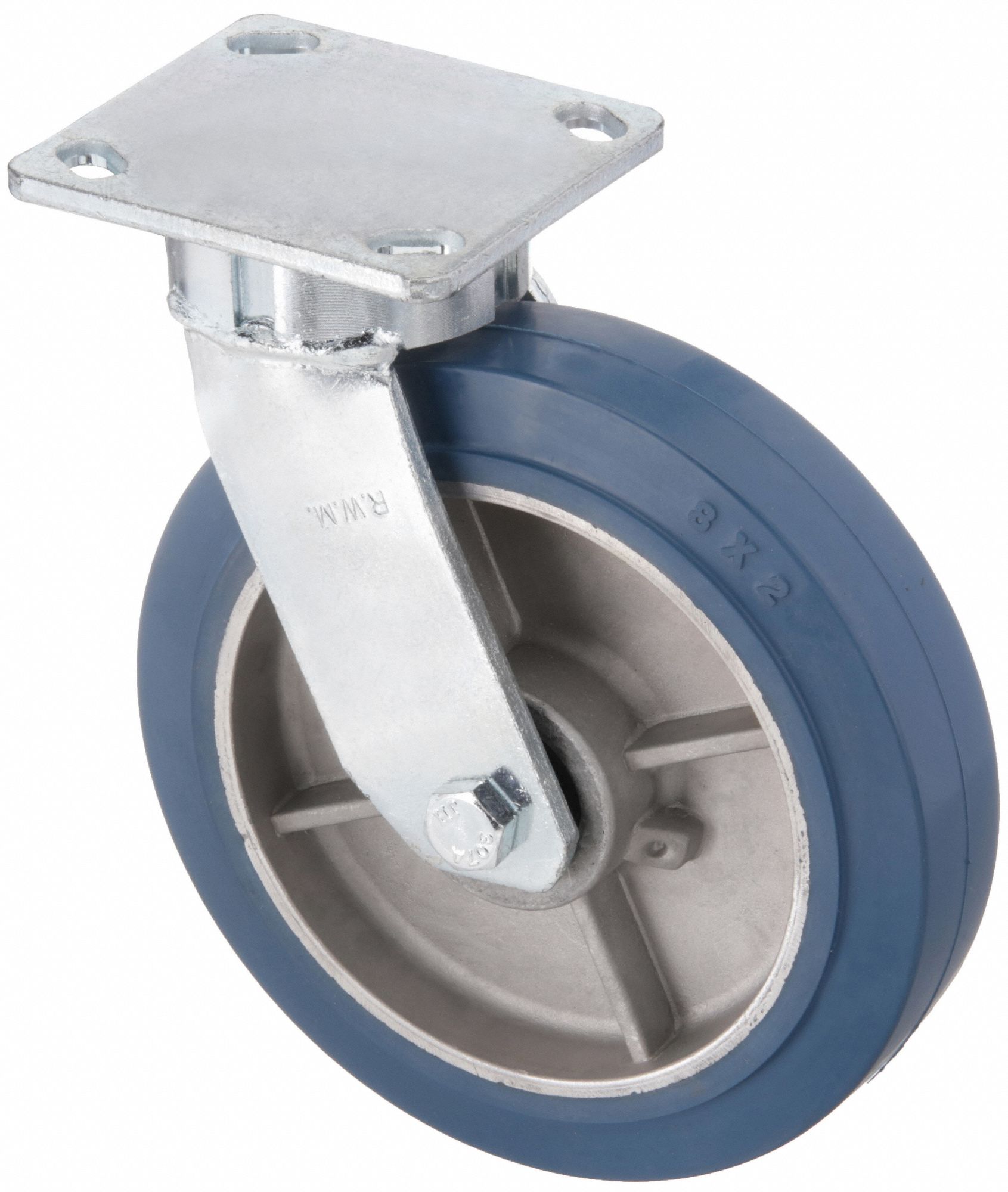 KINGPINLESS PLATE CASTER, 8 IN WHEEL DIA, 750 LB, 9½ IN MOUNTING H, SWIVEL CASTER, RUBBER