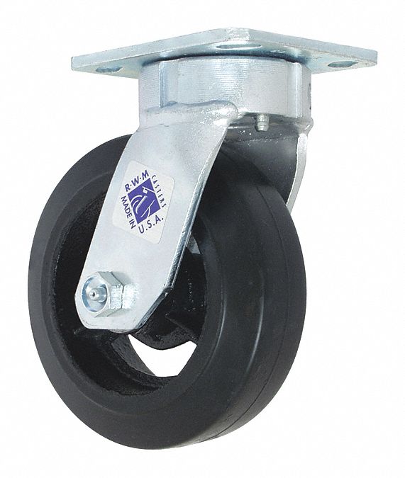 Plate Caster, Swivel, Rubber, 7 1/2"H