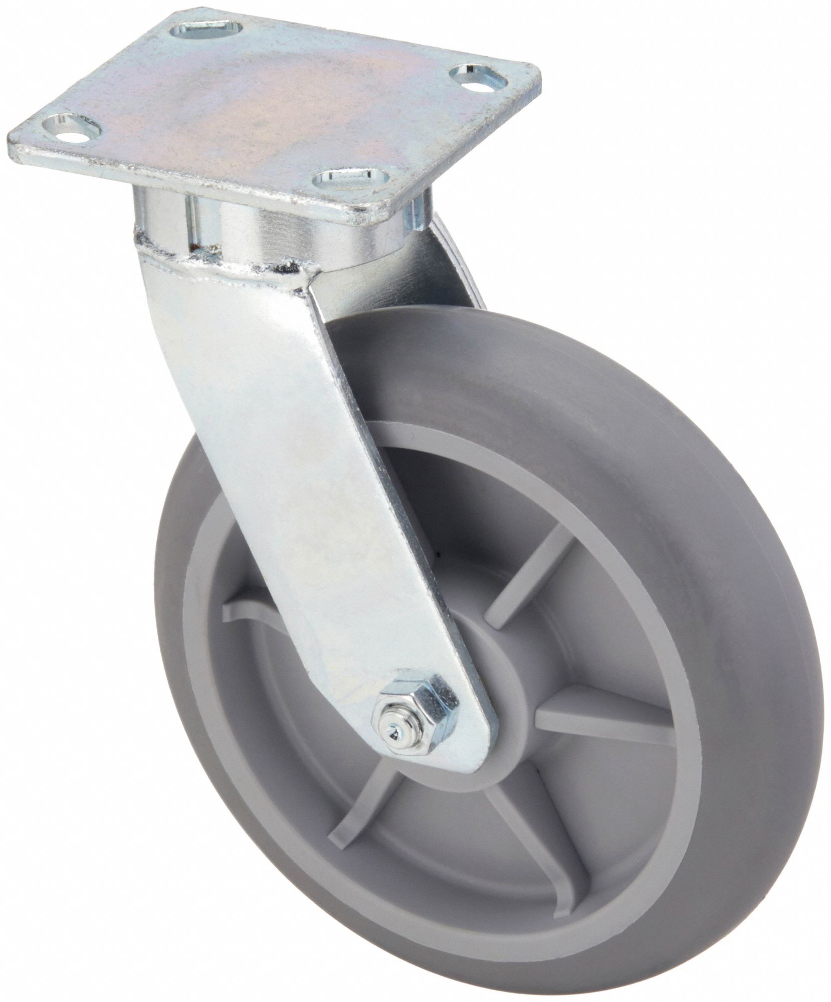 Plate Caster, Swivel, Rubber, 10 1/8"H