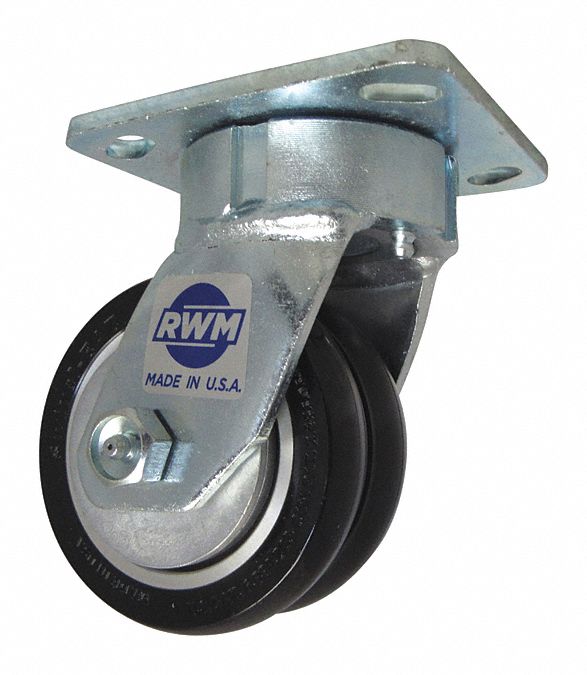 Plate Caster, Swivel, Polyurethane, 5 5/8"H