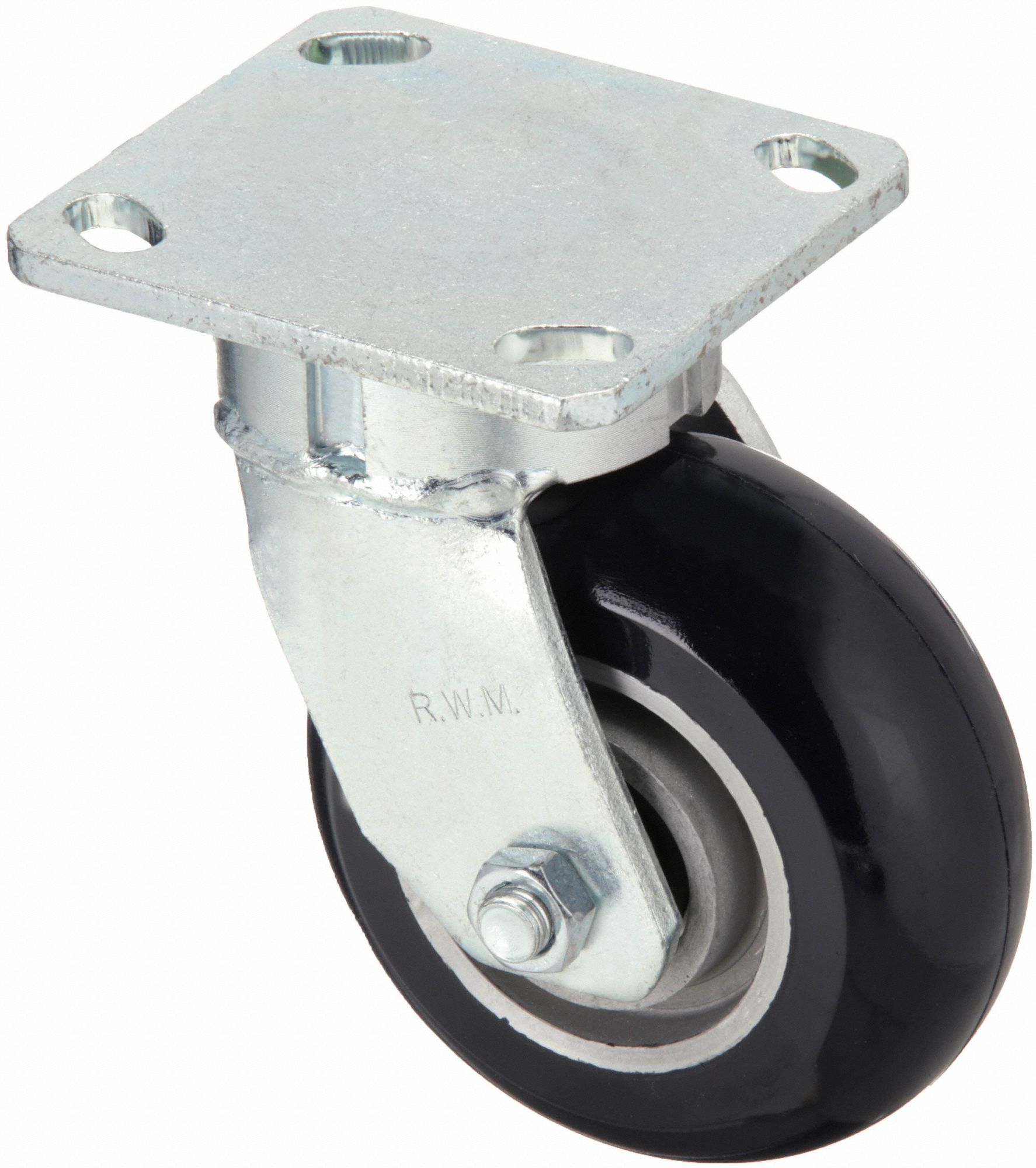 KINGPINLESS PLATE CASTER, 5 IN WHEEL DIA, 1050 LB, 6½ IN MOUNTING H, SWIVEL CASTER, FIRM