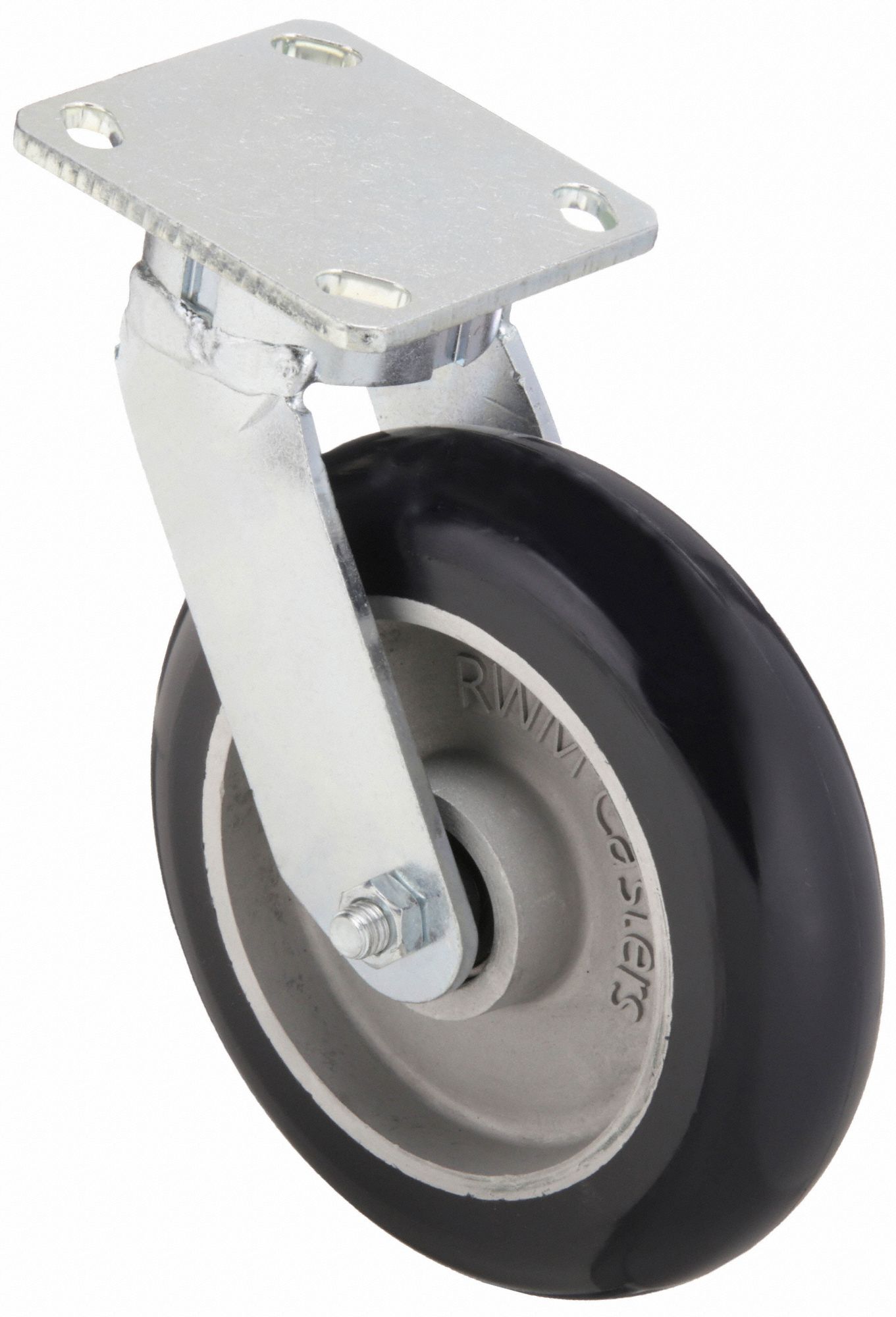 KINGPINLESS PLATE CASTER, 8 IN WHEEL DIA, 1500 LB, 9½ IN MOUNTING H, SWIVEL CASTER, FIRM