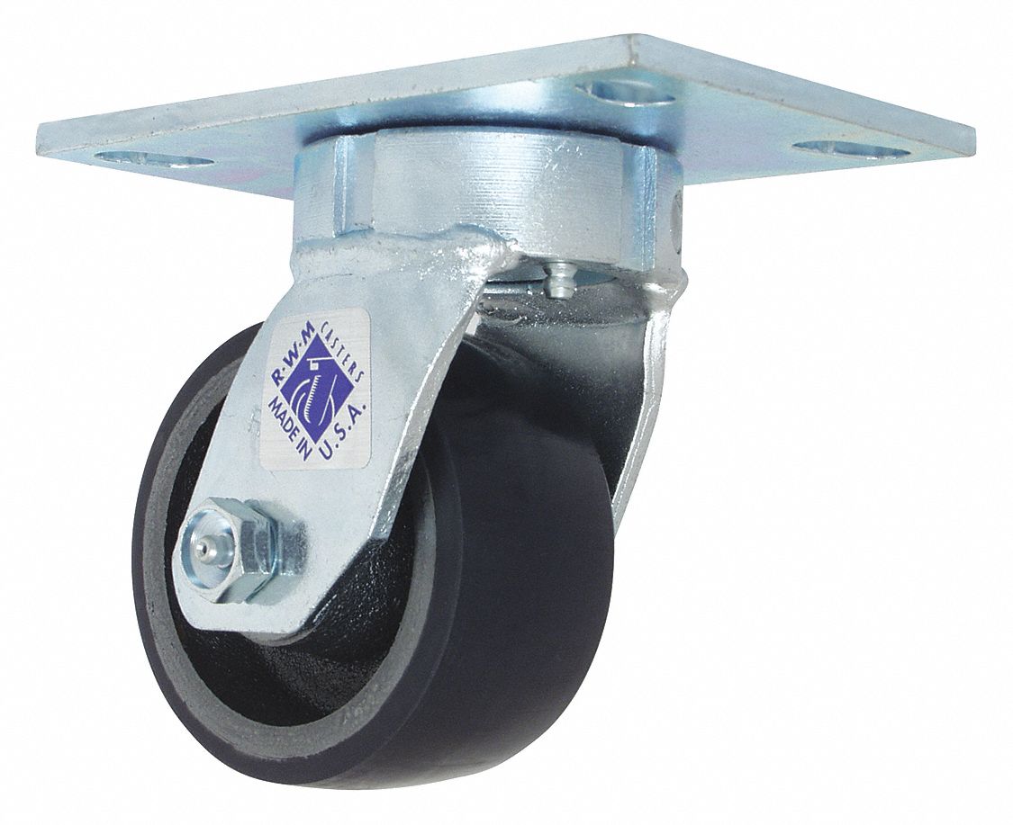 Plate Caster, Swivel, Polyurethane, 5 5/8"H