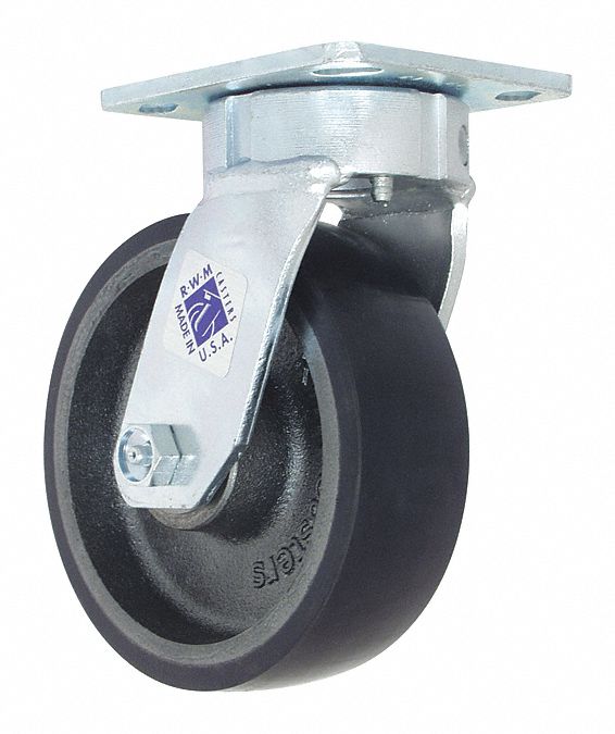 Plate Caster, Swivel, Polyurethane, 7 1/2"H