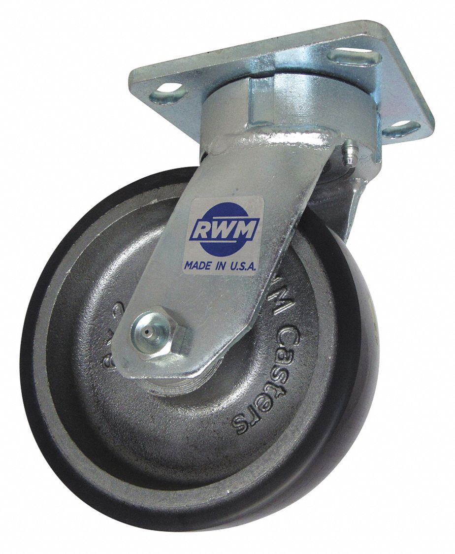 Plate Caster, Swivel, Polyurethane, 7 1/2"H