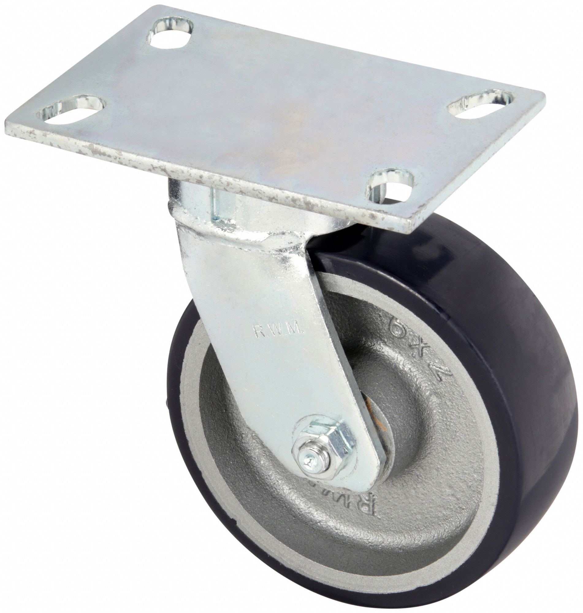 KINGPINLESS PLATE CASTER, 6 IN WHEEL DIA, 1230 LB, 7½ IN MOUNTING H, SWIVEL CASTER, FIRM