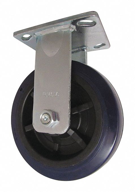 Plate Caster: Rigid, Polyurethane, 6 in Wheel Dia, 2 in Wheel Wd, 7 1/2 in Mounting Ht, Plain