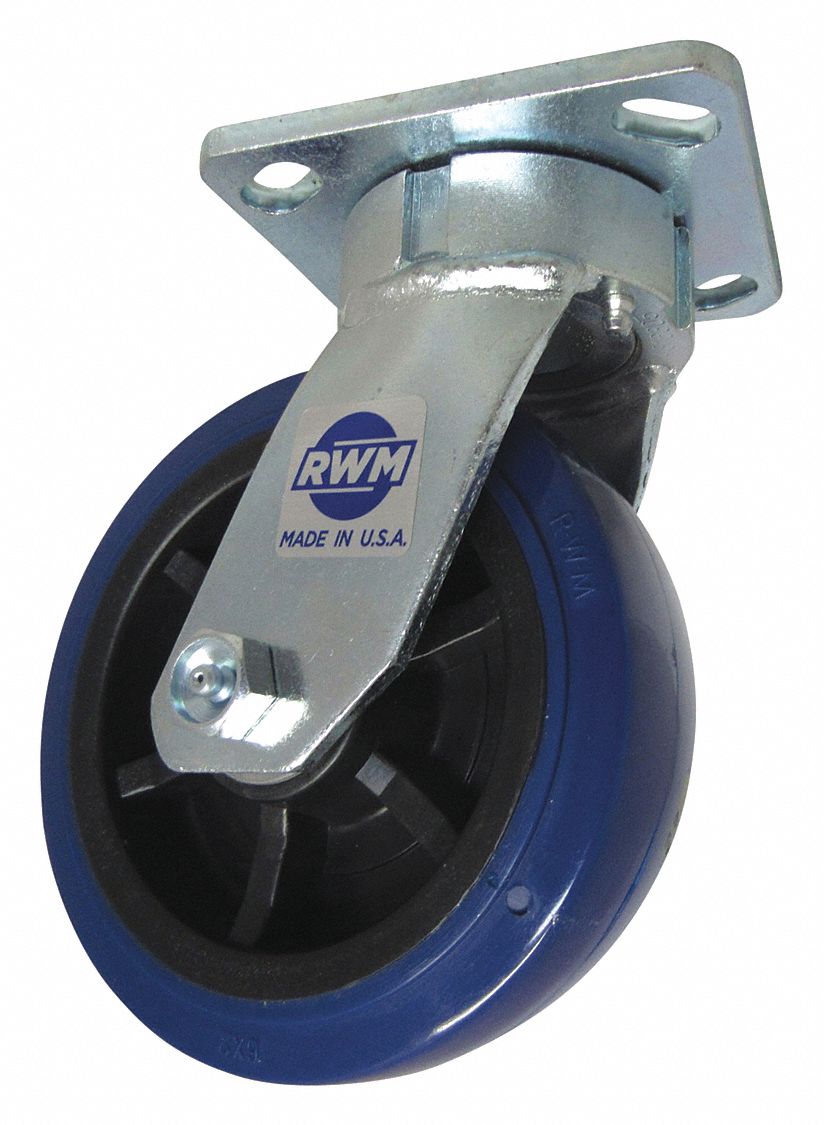 RWM Kingpinless Plate Caster 6 in Wheel Dia., 900 lb, 7 1/2 in