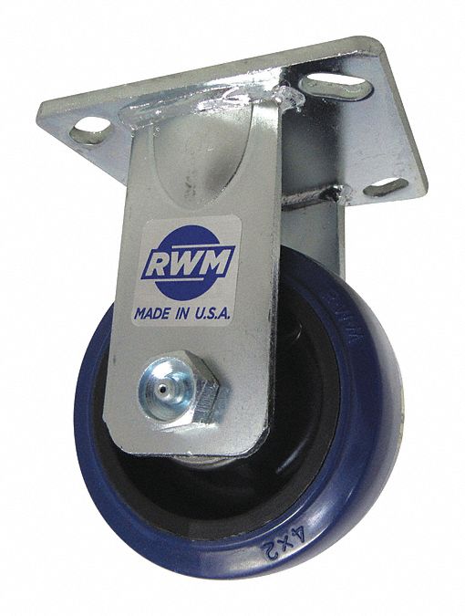 Plate Caster: Rigid, Polyurethane, 4 in Wheel Dia, 2 in Wheel Wd, 5 5/8 in Mounting Ht, Roller