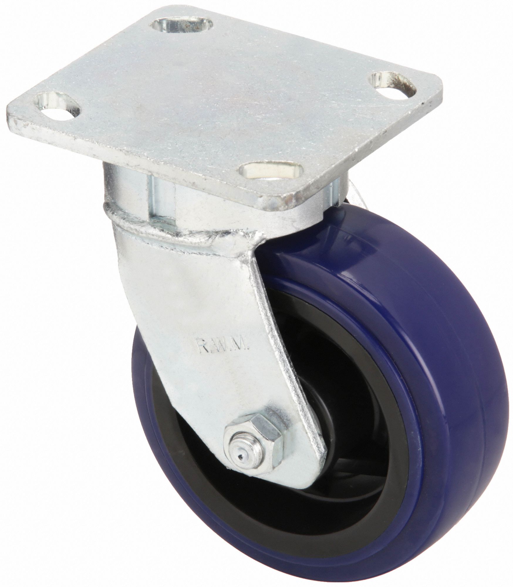 Plate Caster: Swivel, Polyurethane, 4 in Wheel Dia, 2 in Wheel Wd, 5 5/8 in Mounting Ht, Roller