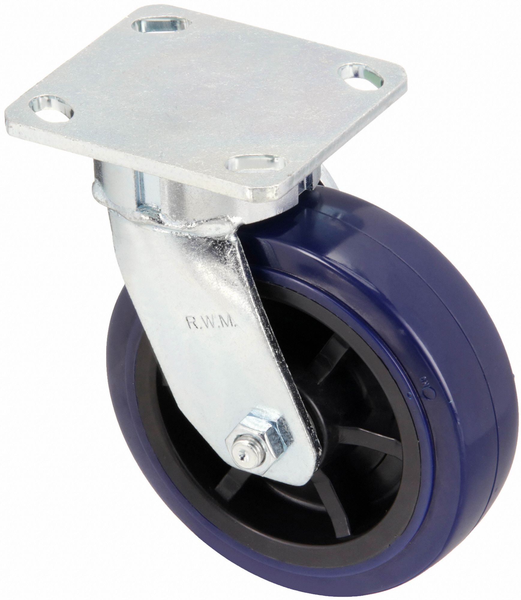 Plate Caster: Swivel, Polyurethane, 6 in Wheel Dia, 2 in Wheel Wd, 7 1/2 in Mounting Ht, Roller