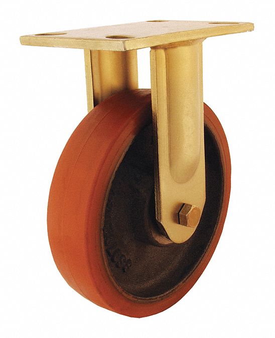 Plate Caster: Rigid, No Brake, Polyurethane, 8 in Wheel Dia., 2 in Wheel Wd, Ball, Heavy Duty