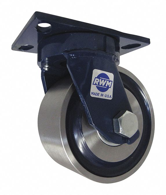Plate Caster: Swivel, Steel, 6 in Wheel Dia, 3 in Wheel Wd, 7 1/2 in Mounting Ht, Ball