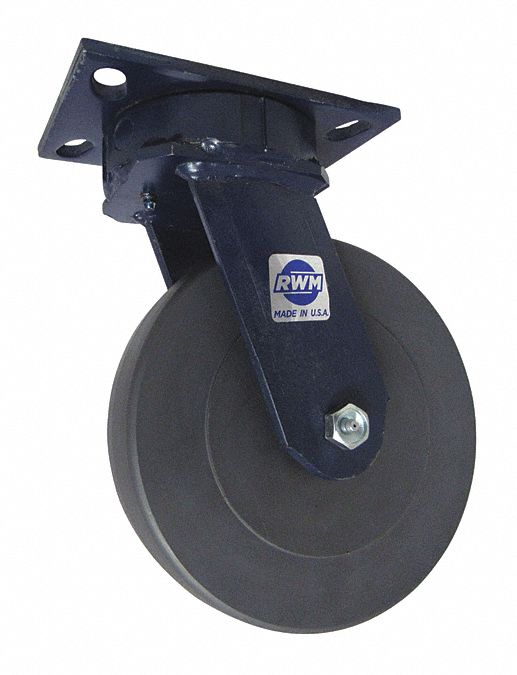 Plate Caster: Swivel, Nylon, 8 in Wheel Dia, 2 in Wheel Wd, 10 1/8 in Mounting Ht, Ball