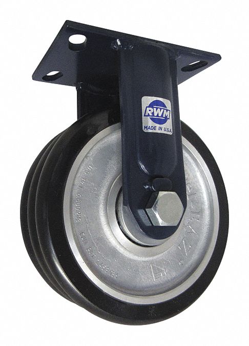Plate Caster: Rigid, Polyurethane, 8 in Wheel Dia, 3 in Wheel Wd, 10 1/8 in Mounting Ht, Ball