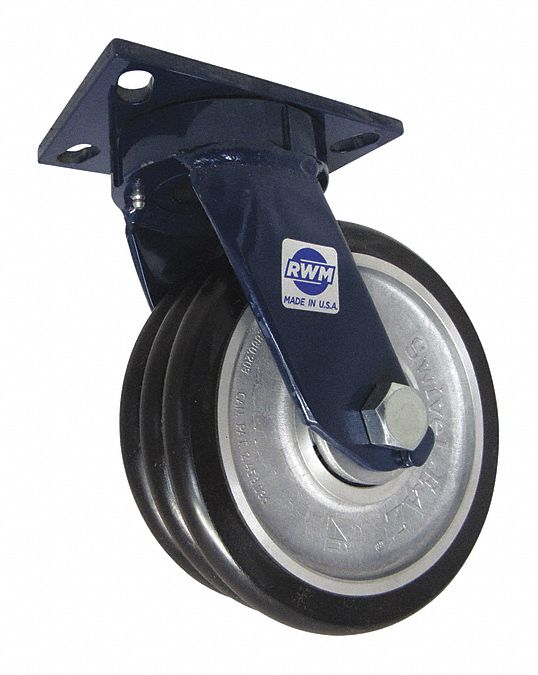 Plate Caster: Swivel, Polyurethane, 8 in Wheel Dia, 3 in Wheel Wd, 10 1/8 in Mounting Ht, Ball