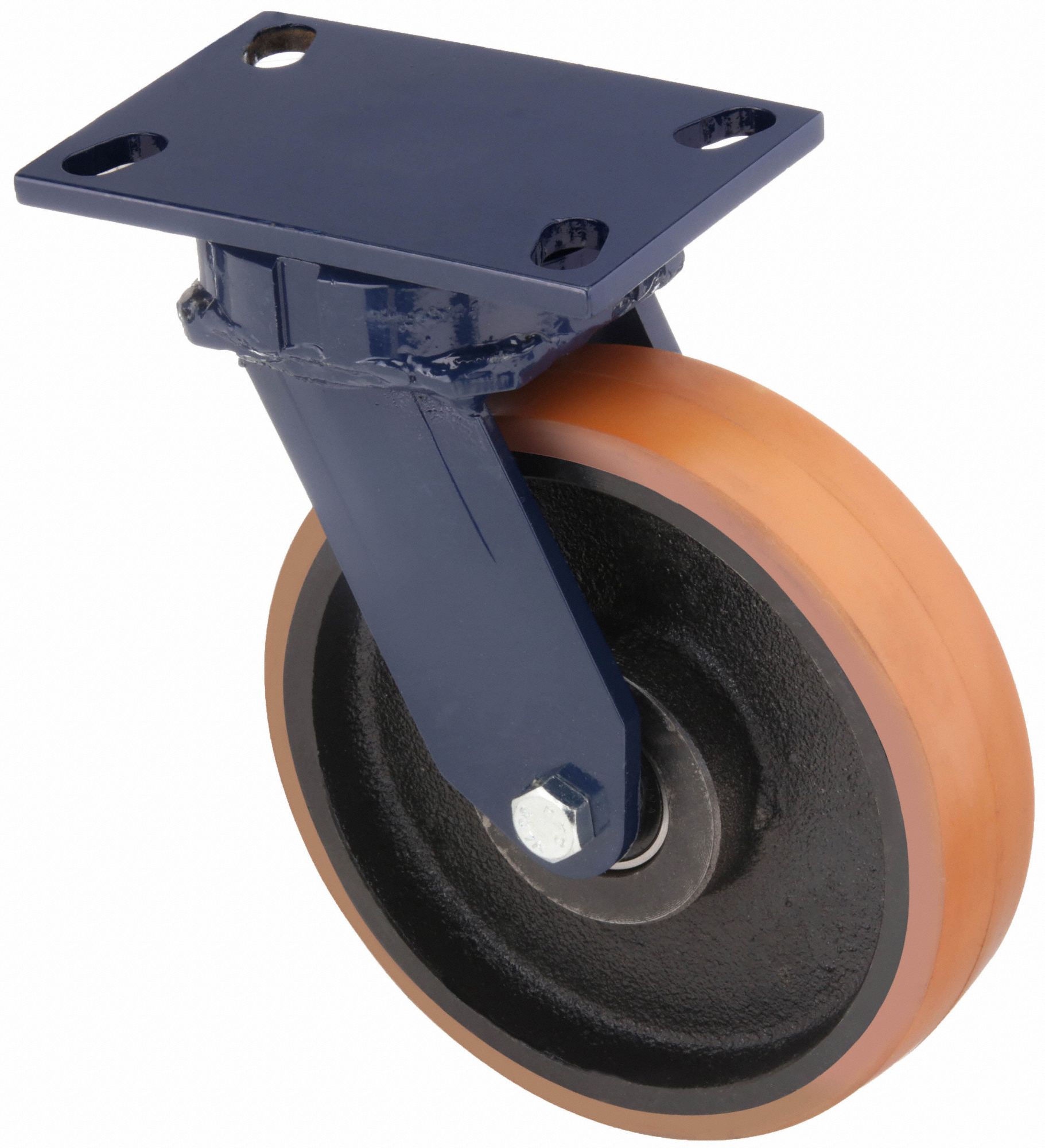 KINGPINLESS PLATE CASTER, 8 IN WHEEL DIA, 3000 LB, 10⅛ IN MOUNTING H, SWIVEL CASTER, FIRM