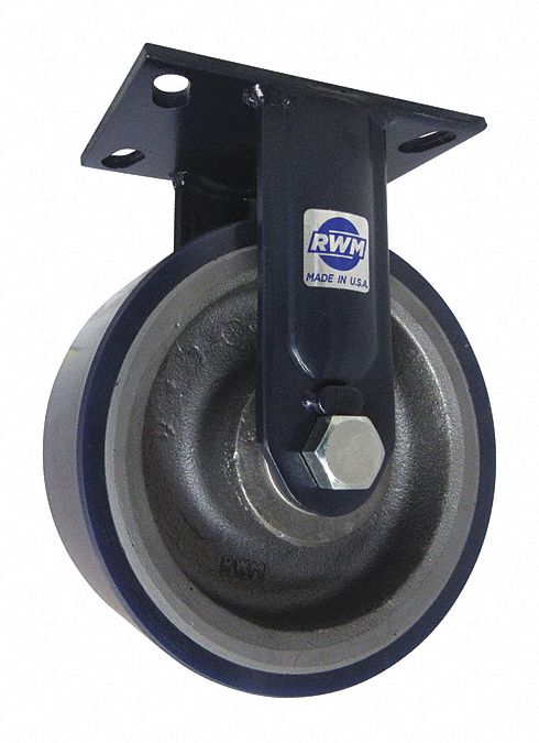 Plate Caster: Rigid, Polyurethane, 8 in Wheel Dia, 3 in Wheel Wd, 10 1/8 in Mounting Ht, Ball