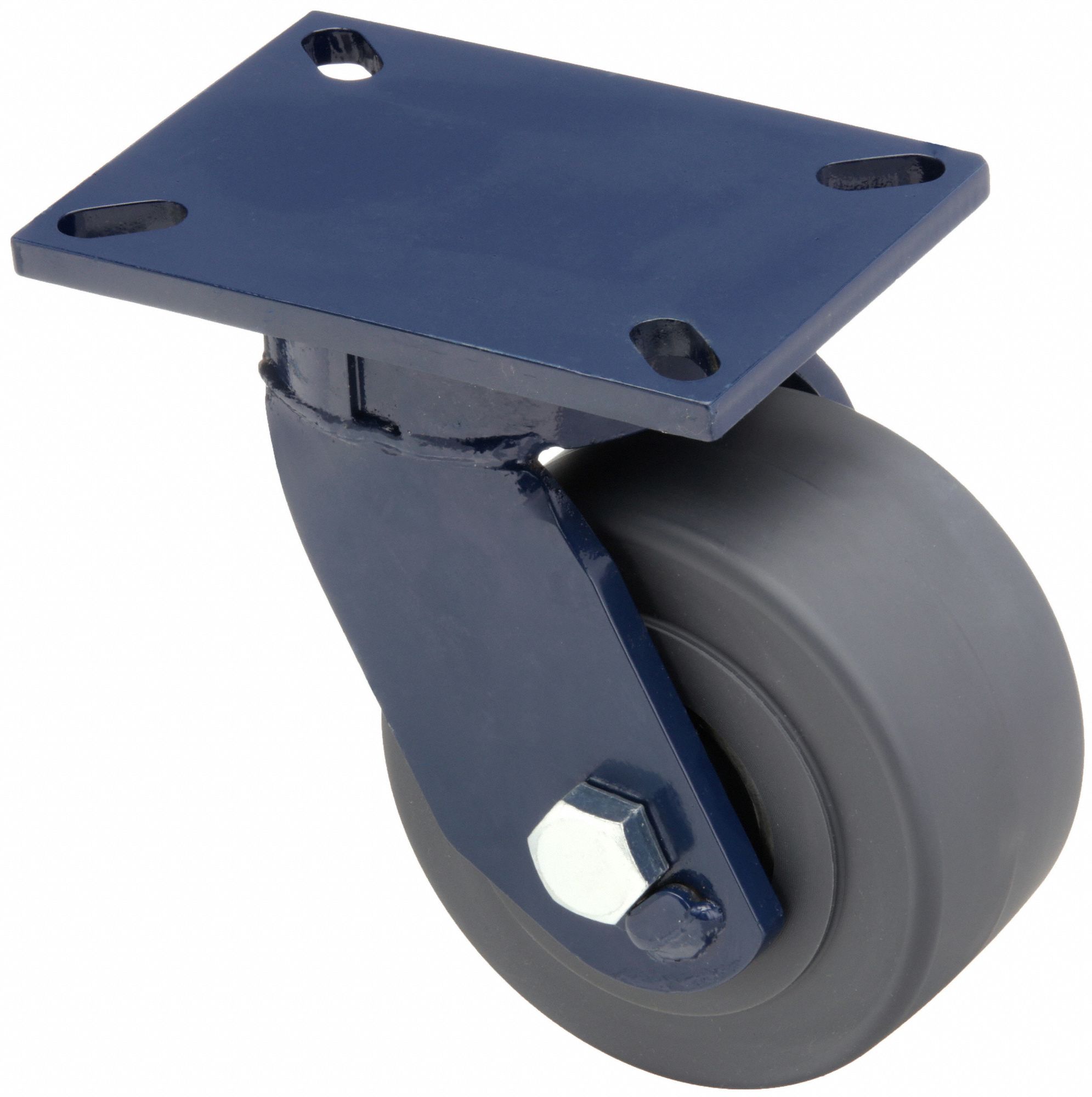 KINGPINLESS PLATE CASTER, 6 IN WHEEL DIA, 7000 LB, 8 IN MOUNTING H, SWIVEL CASTER, NYLON, HARD