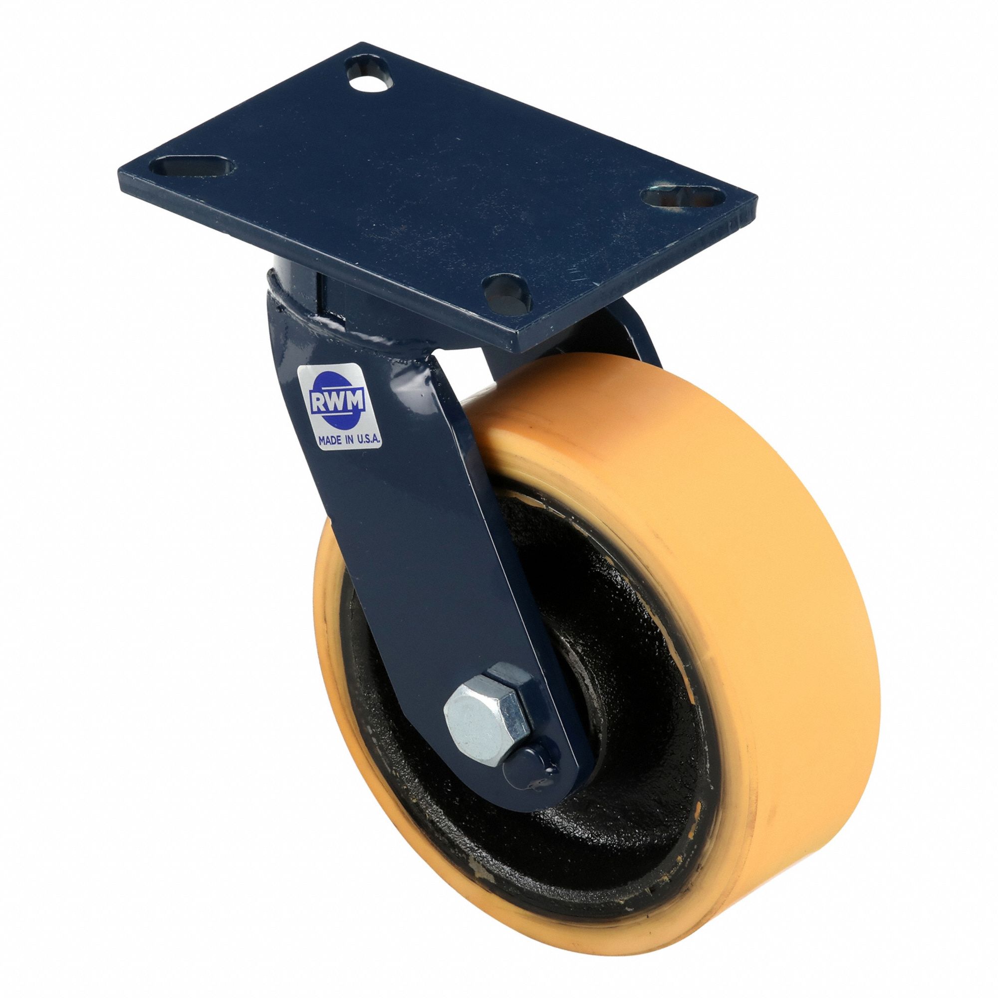 Plate Caster: Swivel, Polyurethane, 8 in Wheel Dia, 3 in Wheel Wd, 10 1/2 in Mounting Ht, Ball