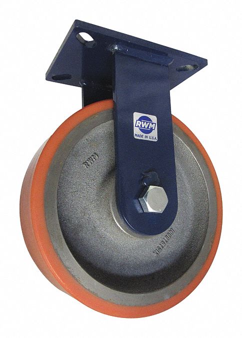 Plate Caster: Rigid, Polyurethane, 10 in Wheel Dia, 3 in Wheel Wd, 12 1/2 in Mounting Ht, Ball