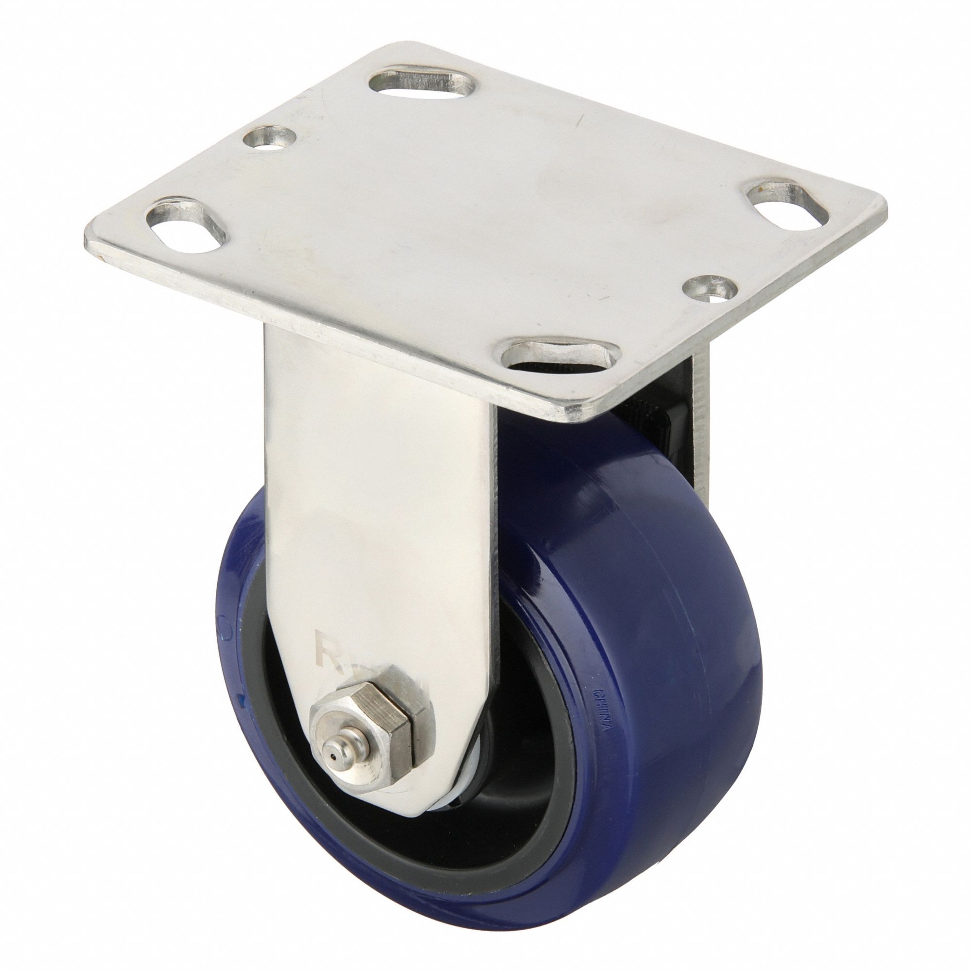 Plate Caster: Rigid, Polyurethane, 4 in Wheel Dia, 2 in Wheel Wd, 5 5/8 in Mounting Ht, Plain