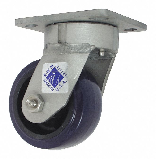 Plate Caster: Rigid, Polyurethane, 6 in Wheel Dia, 2 in Wheel Wd, 7 1/2 in Mounting Ht, Roller