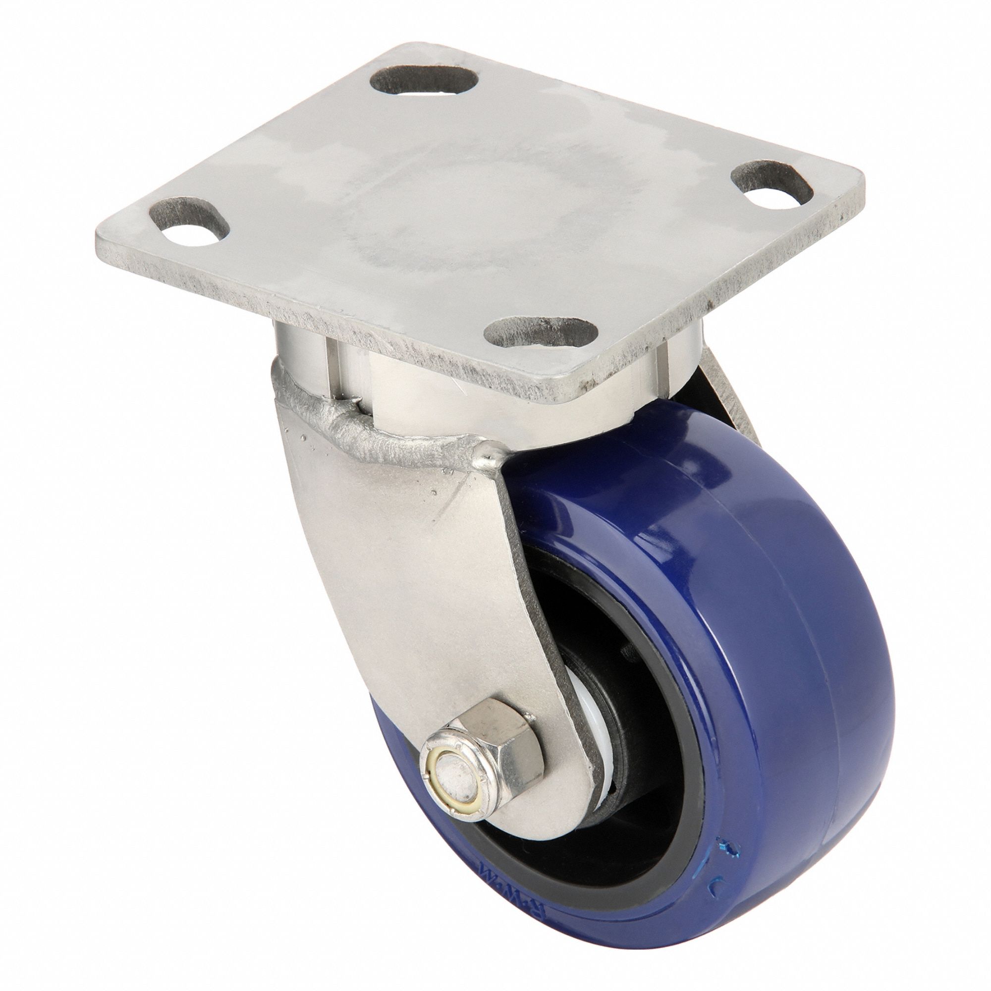 Plate Caster: Swivel, Polyurethane, 4 in Wheel Dia, 2 in Wheel Wd, 5 5/8 in Mounting Ht, Plain
