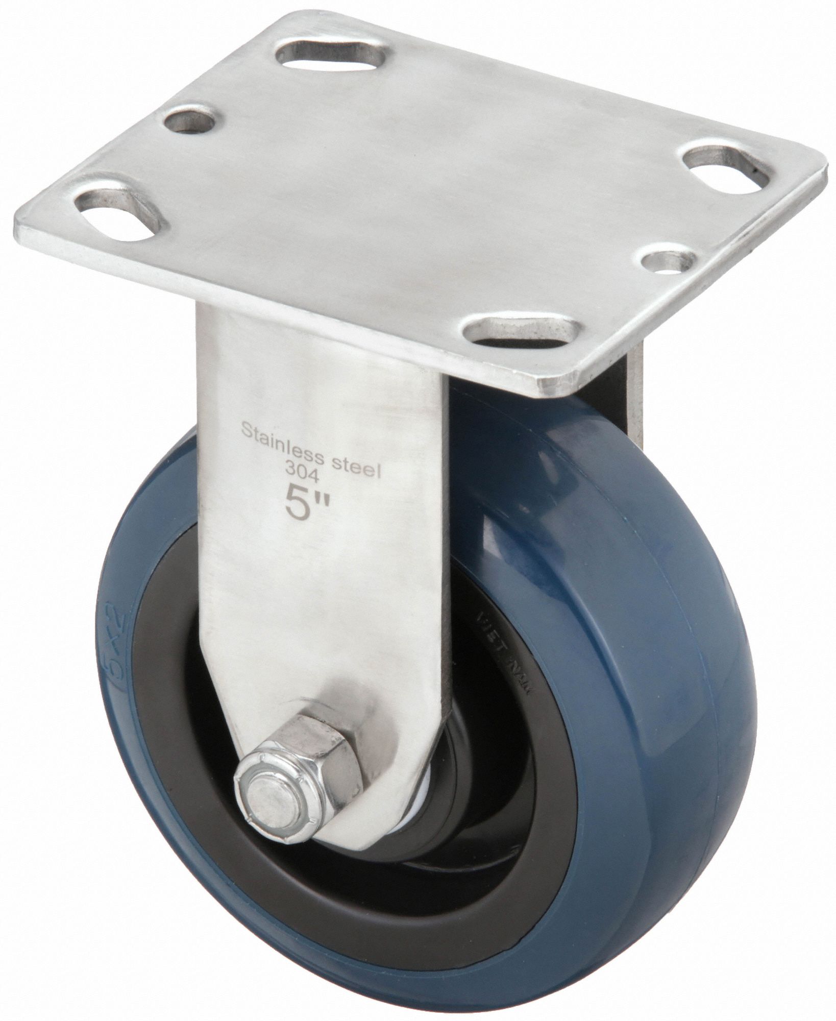 CORROSION-RESISTANT KINGPINLESS PLATE CASTER, 5 IN WHEEL DIA, 750 LB, 6½ IN MOUNTING H