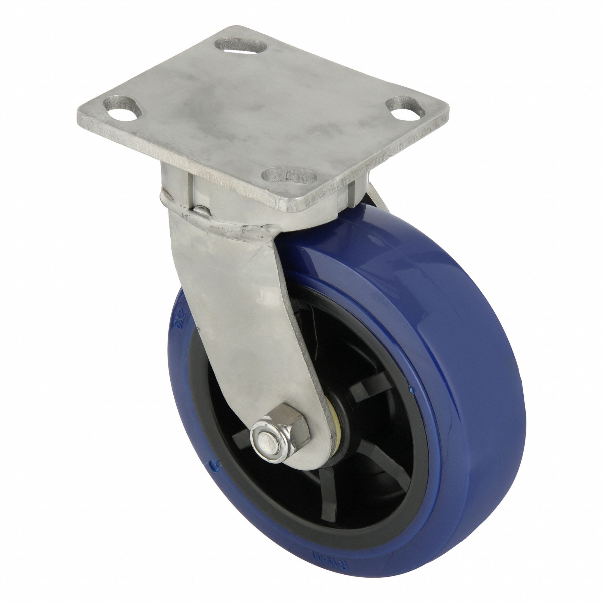 Plate Caster: Swivel, Polyurethane, 6 in Wheel Dia, 2 in Wheel Wd, 7 1/2 in Mounting Ht, Roller