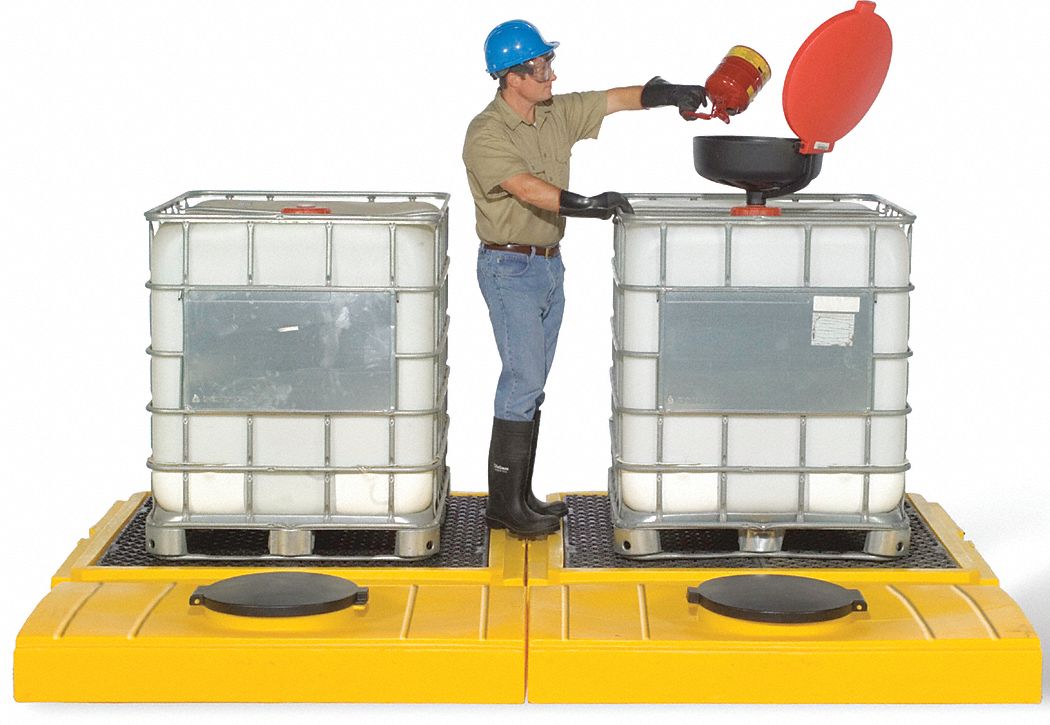 IBC CONTAINMENT UNIT, FOR 2 IBC, 186 X 62 X 8¾ IN, YELLOW, POLYETHYLENE