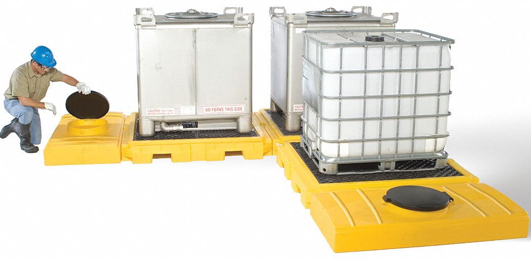 IBC CONTAINMENT UNIT, FOR 3 IBC, 248 X 62 X 8¾ IN, YELLOW, POLYETHYLENE