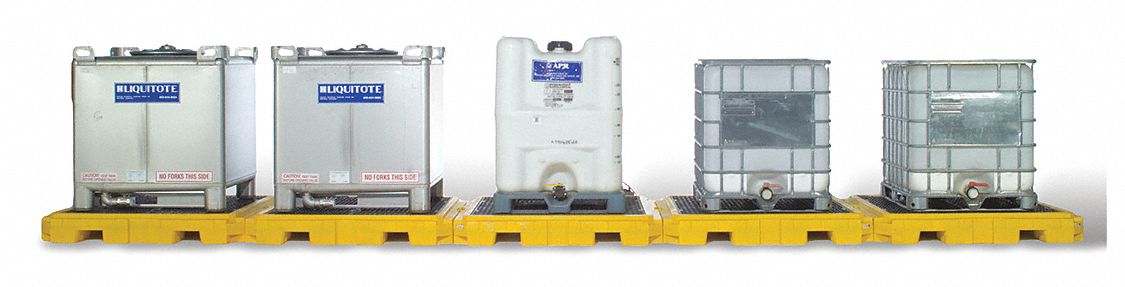 IBC CONTAINMENT UNIT, FOR 5 IBC, 310 X 62 X 8¾ IN, YELLOW, POLYETHYLENE