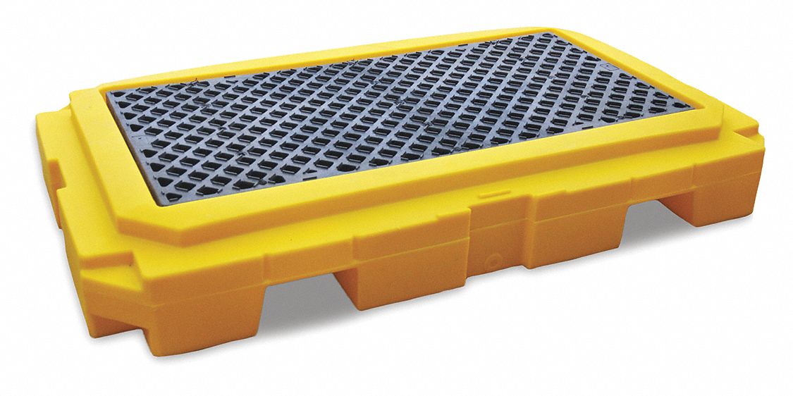 DRUM SPILL CONTAINMENT PALLET, FOR 2 DRUMS, 66 GAL CAPACITY, 4,500 LB LOAD CAPACITY