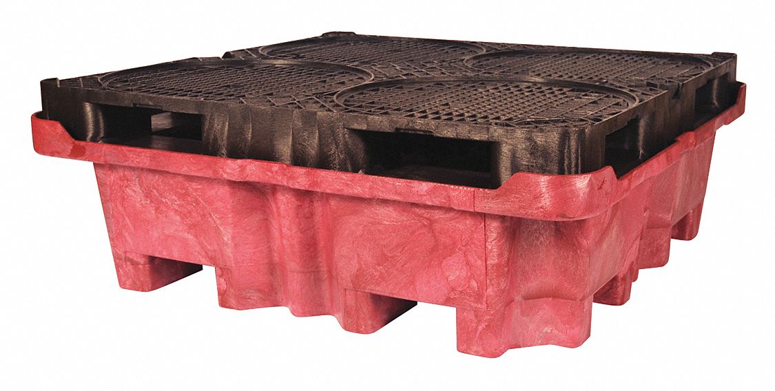 DRUM SPILL CONTAINMENT PALLET, FOR 4 DRUMS, 85 GAL CAPACITY, 6,500 LB LOAD CAPACITY