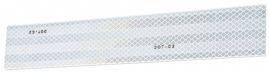 Reflective Tape: Buses/Construction/Emergency Vehicles/Rail, White, 2 in Wd, 12 in Lg, Acrylic, 5 PK