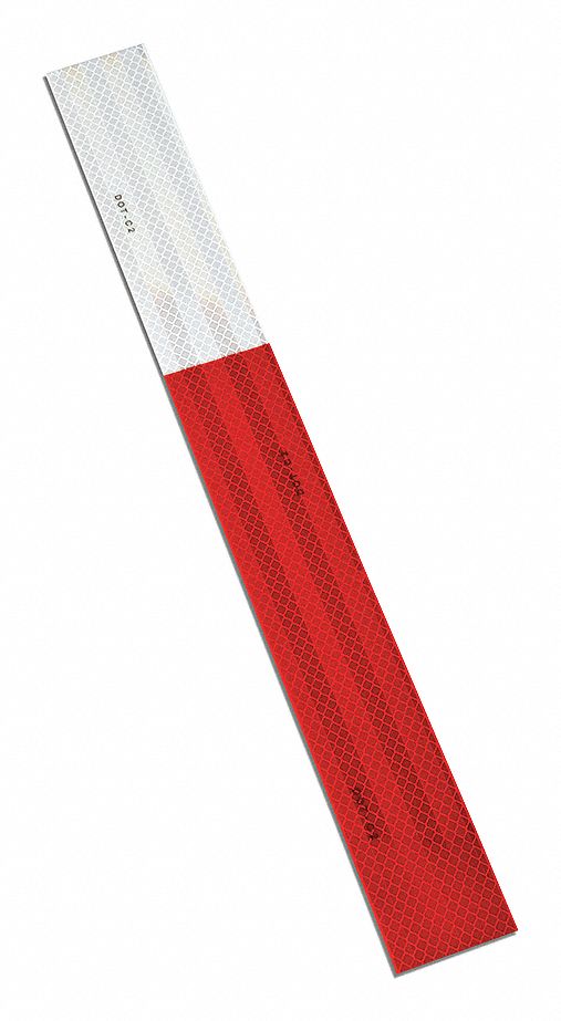 Reflective Tape: Buses/Construction/Emergency Vehicles/Rail, Red/White, 2 in Wd, 18 in Lg, 10 PK