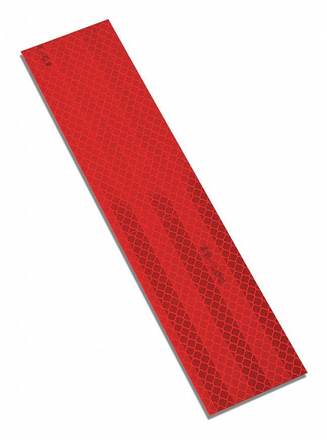 Reflective Tape: Buses/Construction/Emergency Vehicles/Rail, Red, 2 in Wd, 9 in Lg, Acrylic, 5 PK