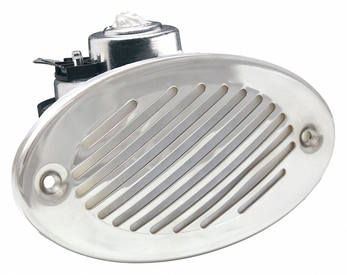 Electric Horn: 12V DC, Low Tone, Electric, Silver, Unfinished, 105 dBA Sound Level - Max