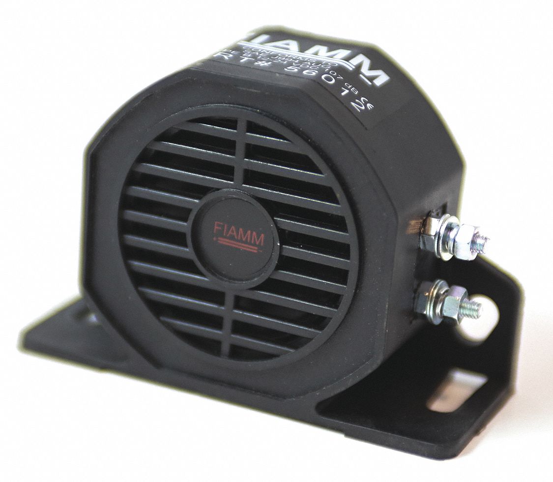 FIAMM Back Up Alarm: 107 dB Max Sound Level, 3 1/2 in Lg, 1 1/4 in Wd, 4 in  Ht, Black, Plastic